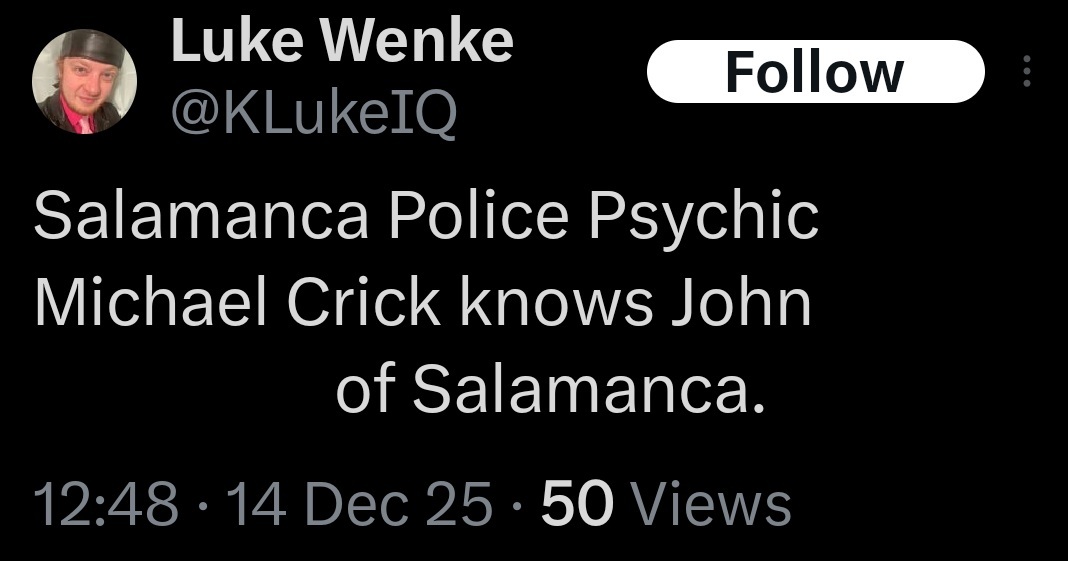 luke wenke claims his weird friend michael crick knows stalking victim katie's ex-husband x/twitter screenshot december 2025