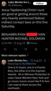 luke wenke x twitter screenshot ryan benjamin teeter obsession 2023