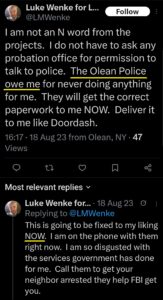 luke wenke twitter screenshot owed demands 2023 x entitled