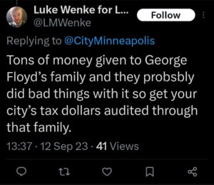 luke wenke racist george floyd tweet x twitter screenshot 2023