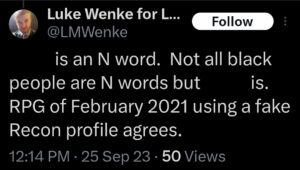 luke wenke x twitter screenshot racist tweet n word 2023