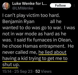 luke wenke x twitter screenshot ryan benjamin teeter obsession 2023