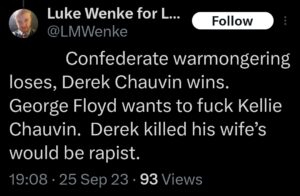 luke wenke x twitter screenshot derek chauvin george floyd racism 2023