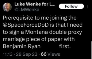 Luke Wenke x twitter screenshot benjamin ryan teeter obsession double proxy marriage 2023
