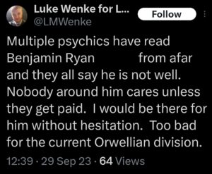 luke wenke x twitter screenshot benjamin ryan teeter obsession 2023