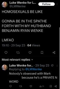 Luke Wenke x twitter screenshot benjamin ryan teeter obsession 2023