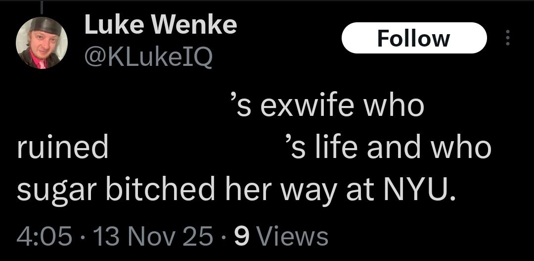 screenshot of luke wenke targeting stalking victim katie's ex-husband john valentine november 2025