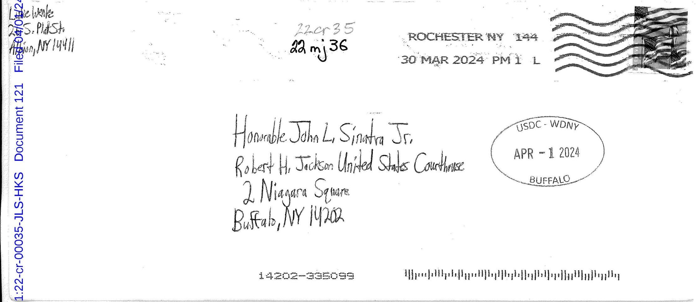 A letter from Luke Wenke to the Honorable John L. Sinatra, Jr.; 04/2024.
