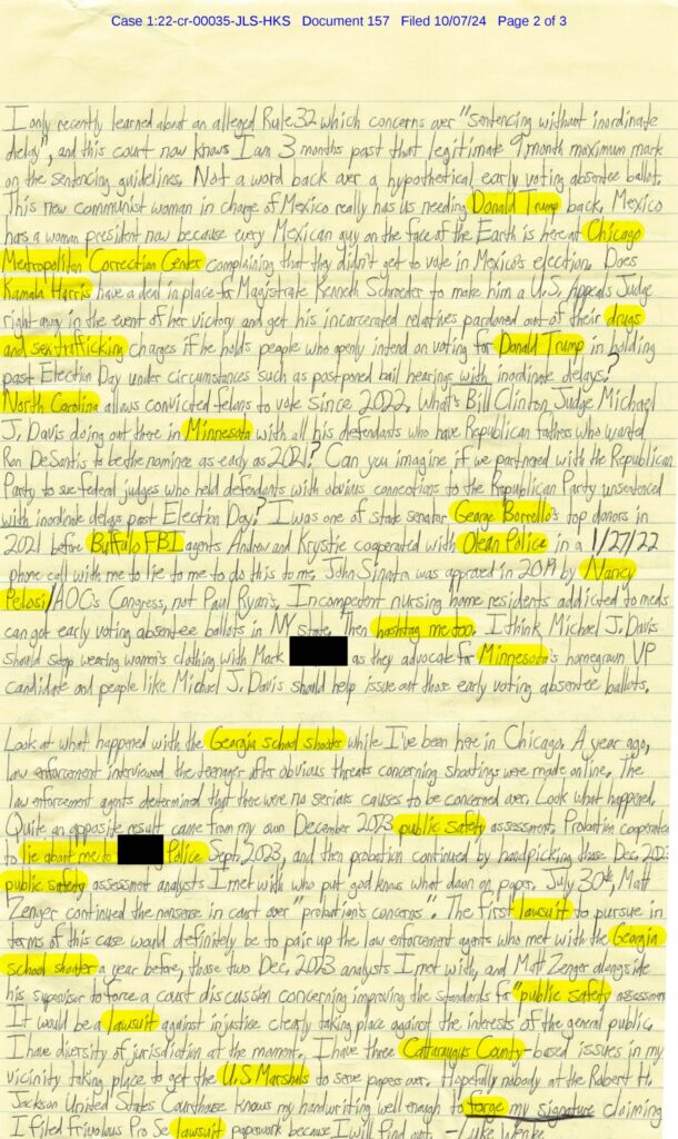 letter from luke wenke to federal judge john sinatra jr.; september 2024