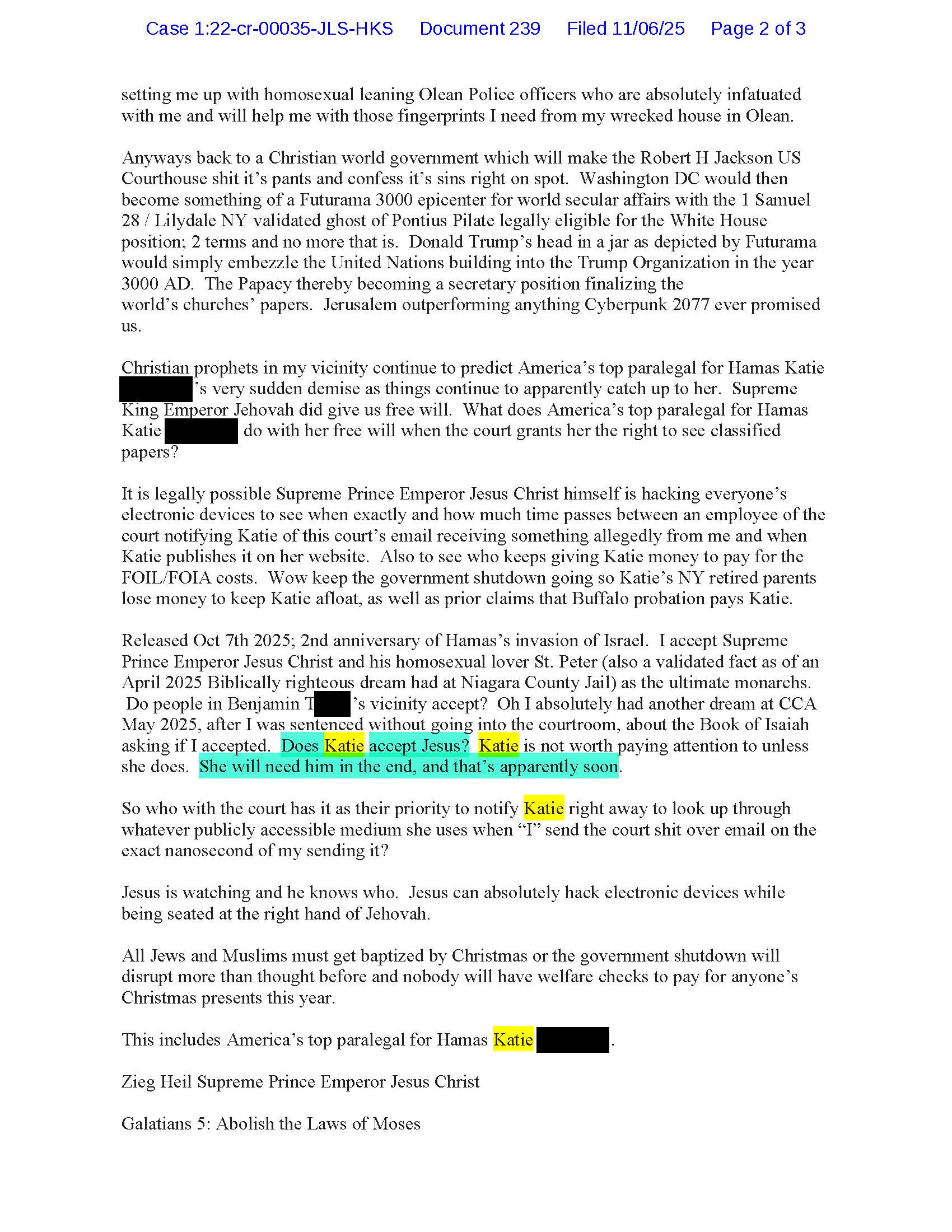an email from luke wenke to the honorable john l. sinatra, jr; 11/2025.