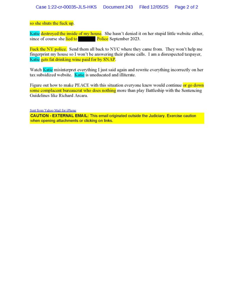 an email from luke wenke to judge john sinatra jr. december 2025