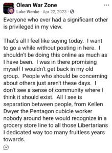 luke wenke facebook screenshot incel ryan obsession 2023