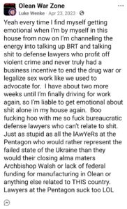 luke wenke facebook screenshot ryan benjamin teeter obsession 2023