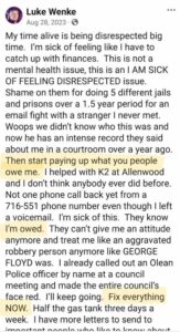 luke wenke owed demands facebook screenshot 2023