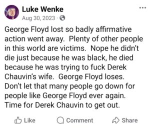 luke wenke racist george floyd facebook post screenshot