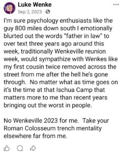 luke wenke facebook screenshot wenkeville 2023
