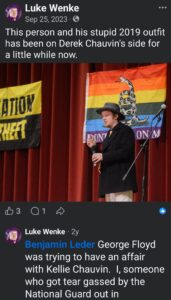 luke wenke facebook screenshot racism derek chauvin george floyd 2023
