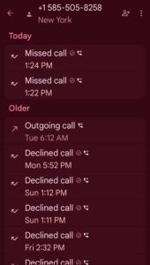 a call log depicting luke wenke's attempts to call his stalking victim from the Monroe County Jail in Rochester, NY