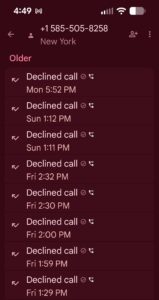a call log depicting luke wenke's attempts to call his stalking victim from the Monroe County Jail in Rochester, NY