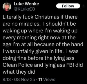 luke wenke x twitter screenshot self-pitying incel 2025
