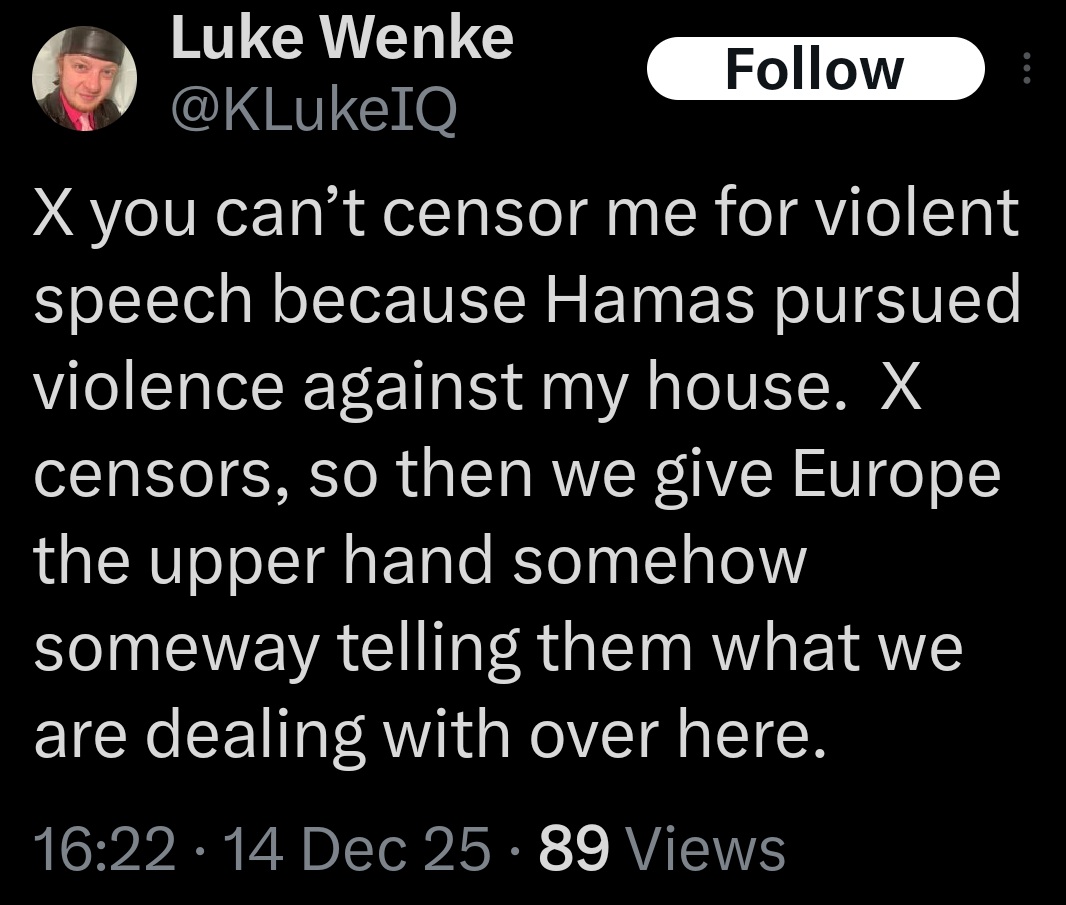 luke wenke x twitter screenshot hamas violence 2025