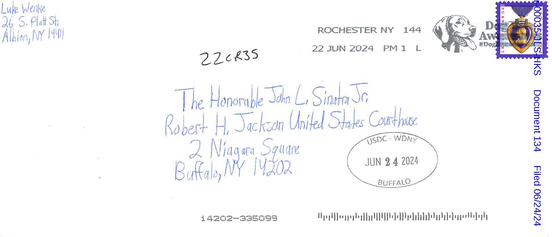 letter from luke wenke to the honorable John L. Sinatra, Jr. June 2024