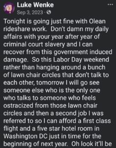 luke wenke facebook screenshot 2023 owed demands ryan obsession