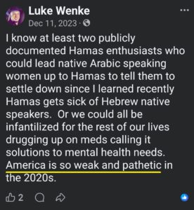 luke wenke facebook screenshot 2023 antiamerican