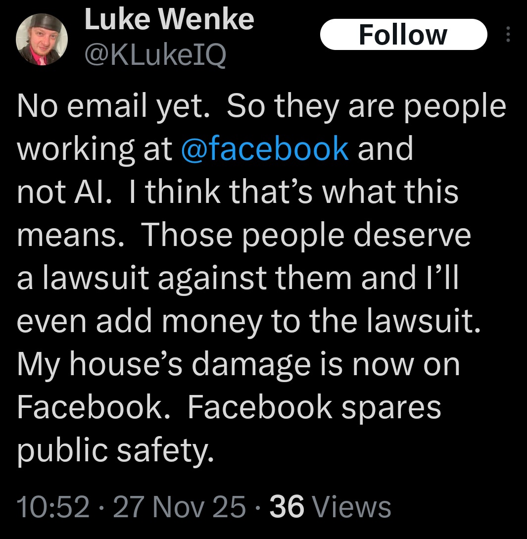 luke wenke x twitter screenshot threats to sue facebook 2025