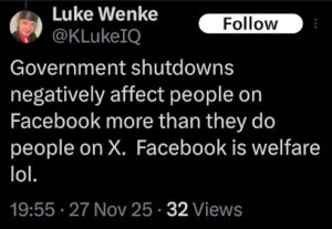 luke wenke x twitter screenshot welfare poverty shaming2025