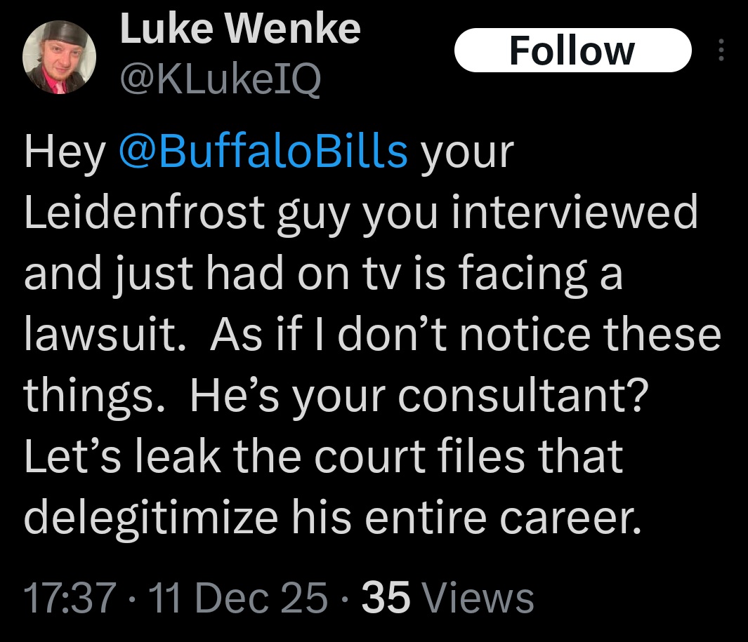 luke wenke x twitter screenshot dr. corey leidenfrost 2025 threats to sue