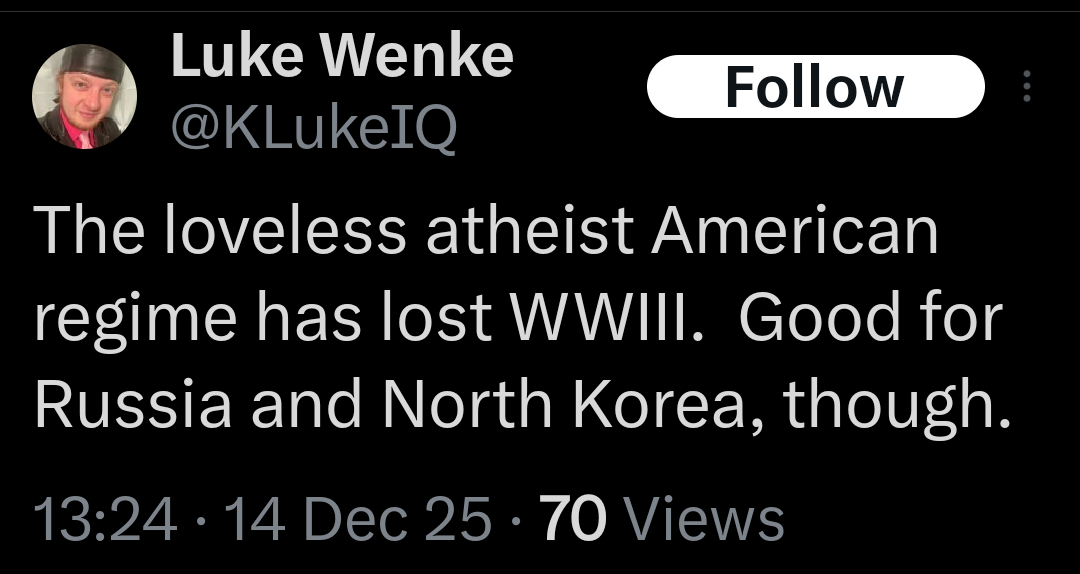 luke wenke anti-american tweet hating america in december 2025