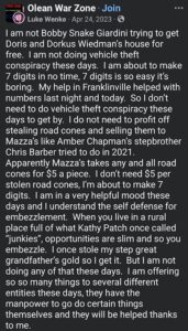 screenshot of luke wenke confessing to stealing from family in a facebook post april 2023