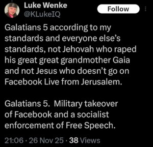 luke wenke talking about rape in an x/twitter post november 2025