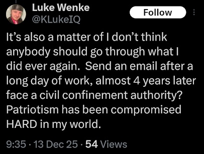 luke wenke hates america due to his legal problems x/twitter screenshot december 2025
