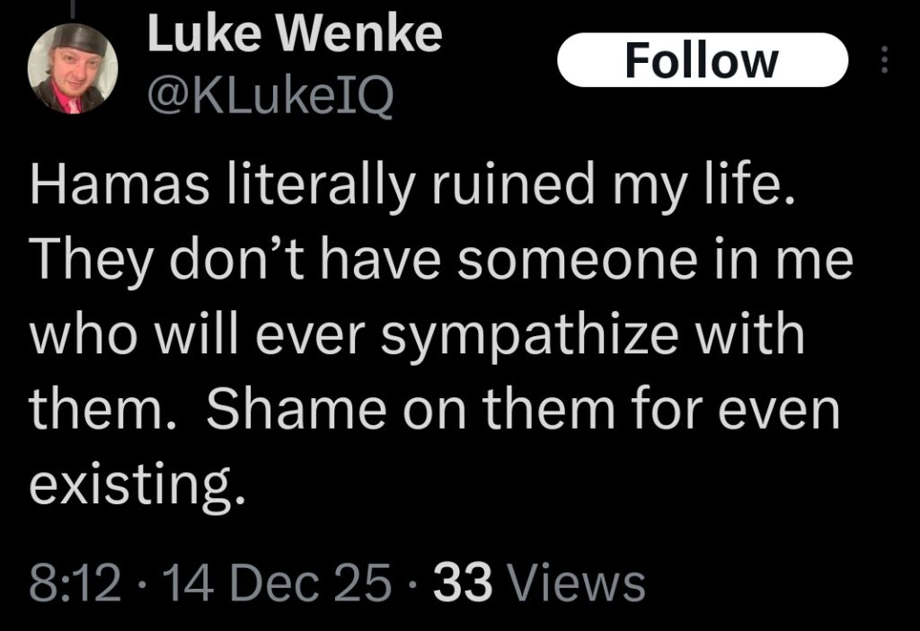 luke wenke uses code language to accuse his stalking victims of ruining his life x/twitter screenshot december 2025