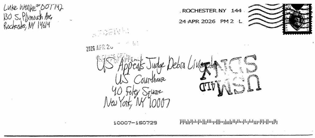 A letter from Luke Wenke to U.S. Appeals Judge Debra Ann Livingston